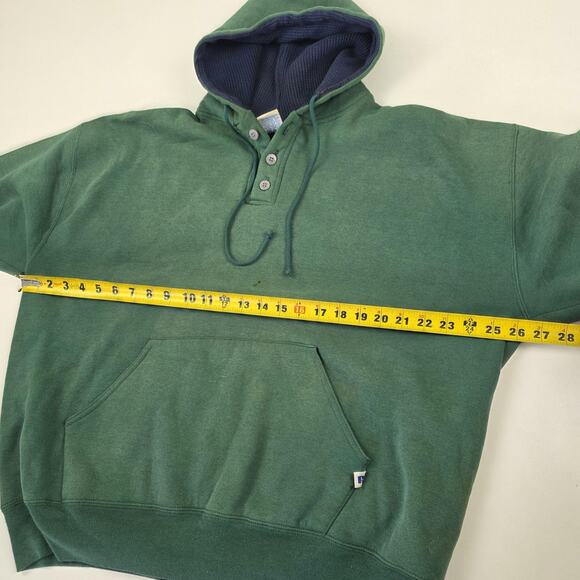 VINTAGE Russell Athletic Hoodie Mens 2XL Green Henley Thermal Lined Made USA 90s - Picture 7 of 12